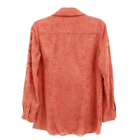 Chico's Corduroy Burnout Shirt Womens M Orange Western Preppy 70's Boho Academia - Picture 3 of 16